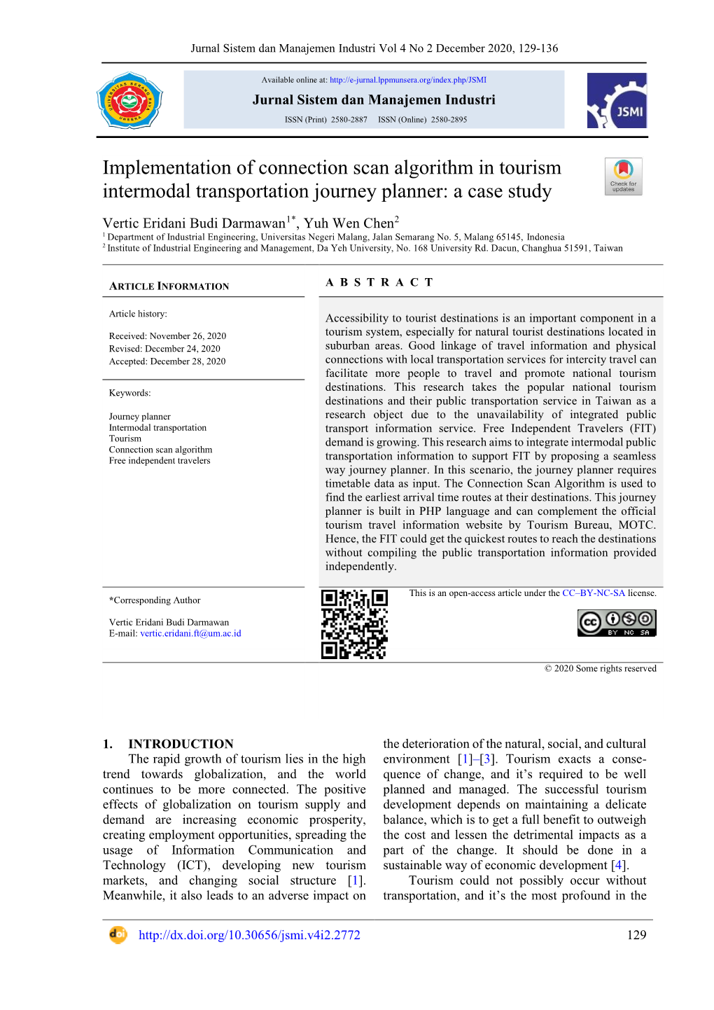 Implementation of Connection Scan Algorithm in Tourism Intermodal Transportation Journey Planner: a Case Study