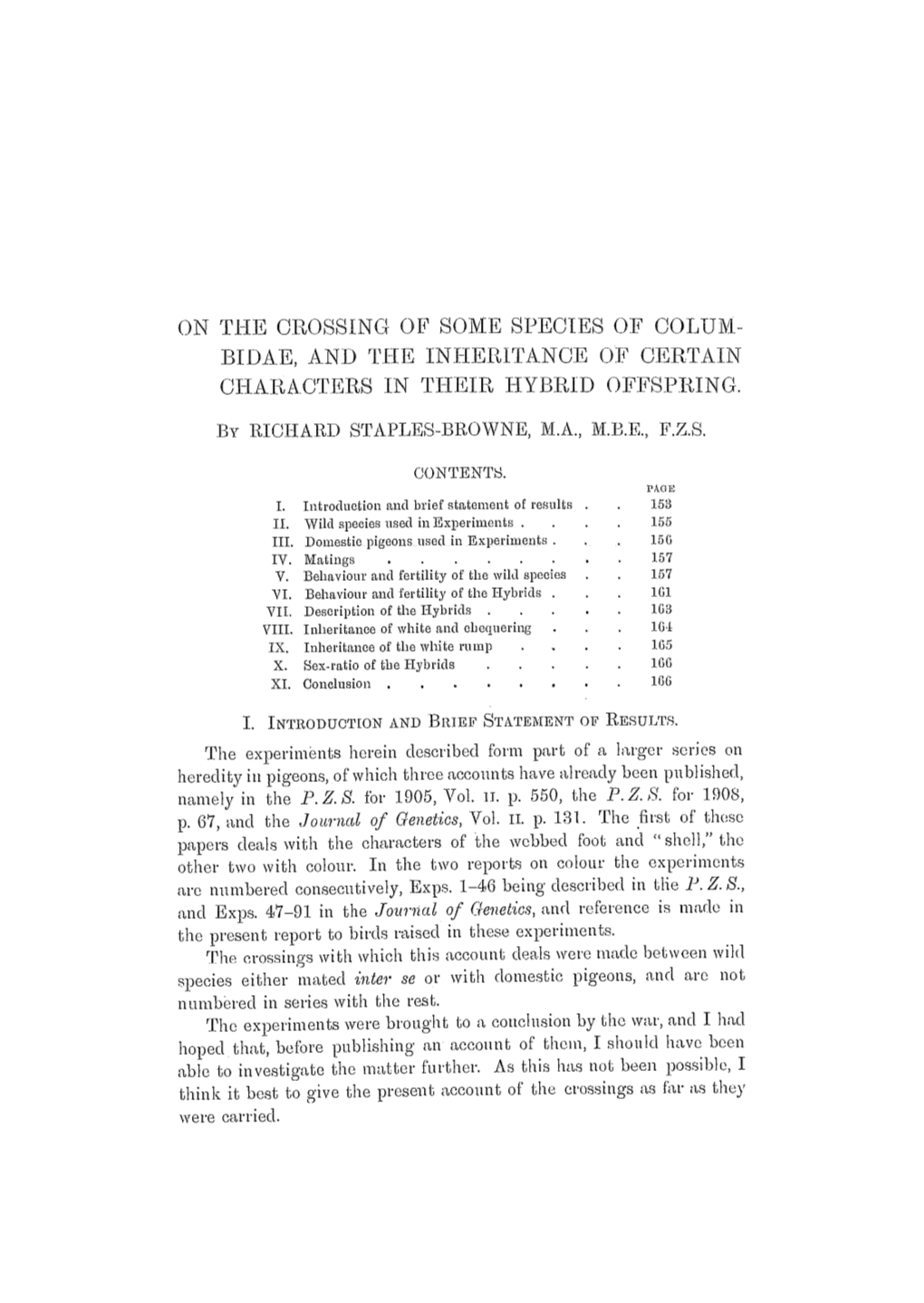 On the Crossing of Some Species of Columbidae, and the Inheritance Of