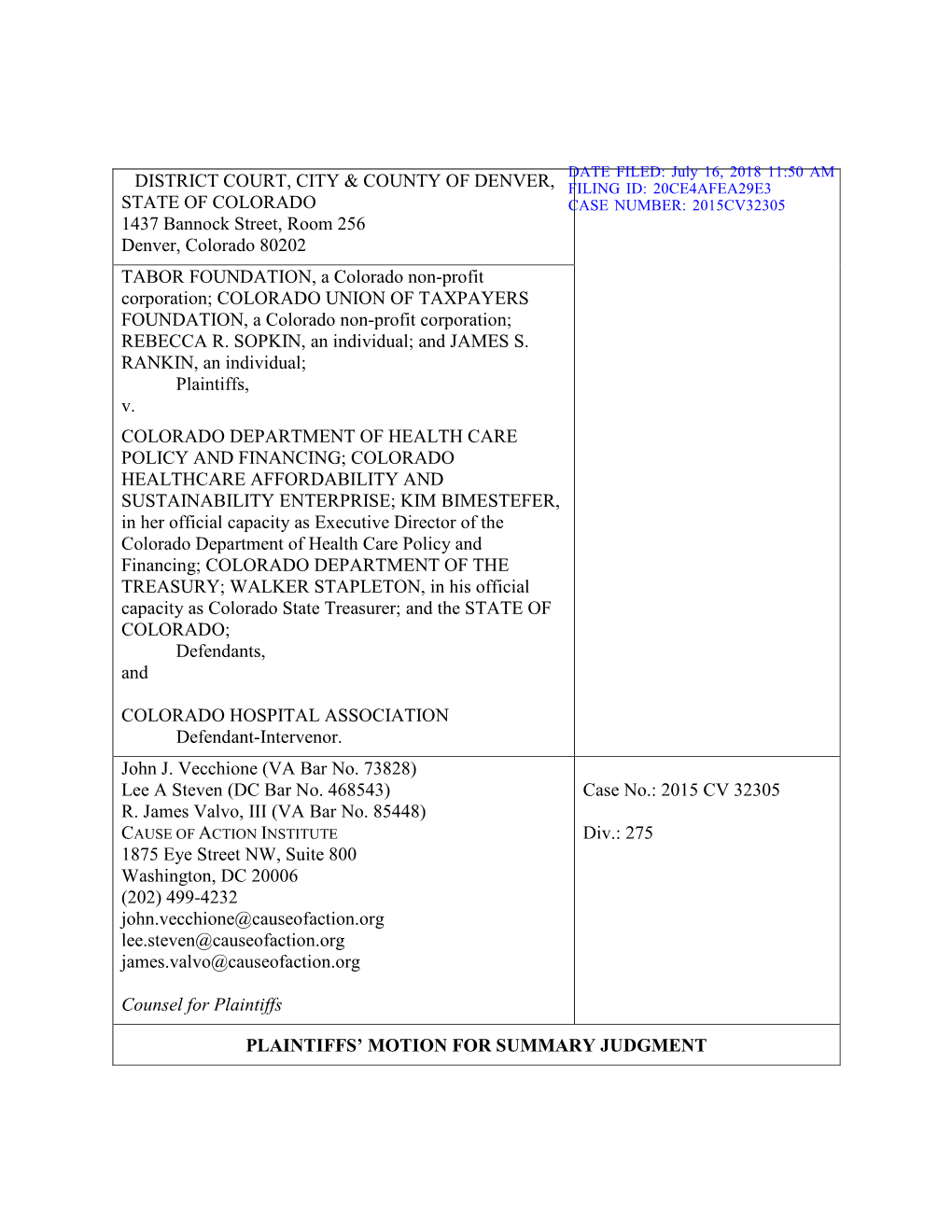 District Court, City & County of Denver, State Of