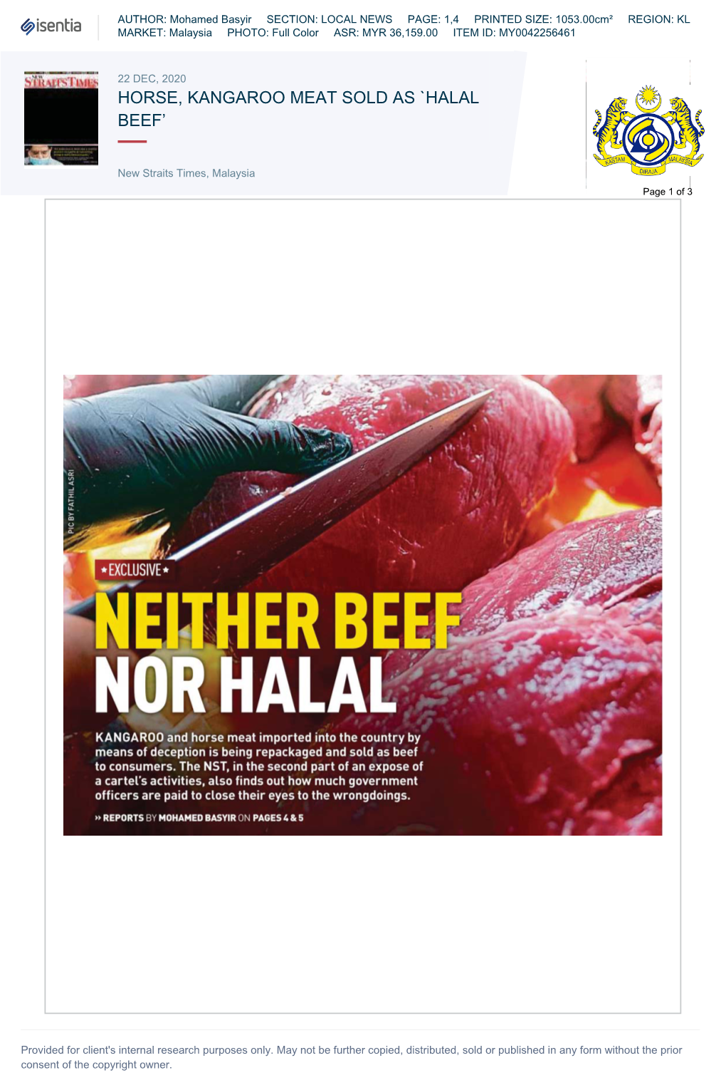 Horse, Kangaroo Meat Sold As 'Halal Beef'
