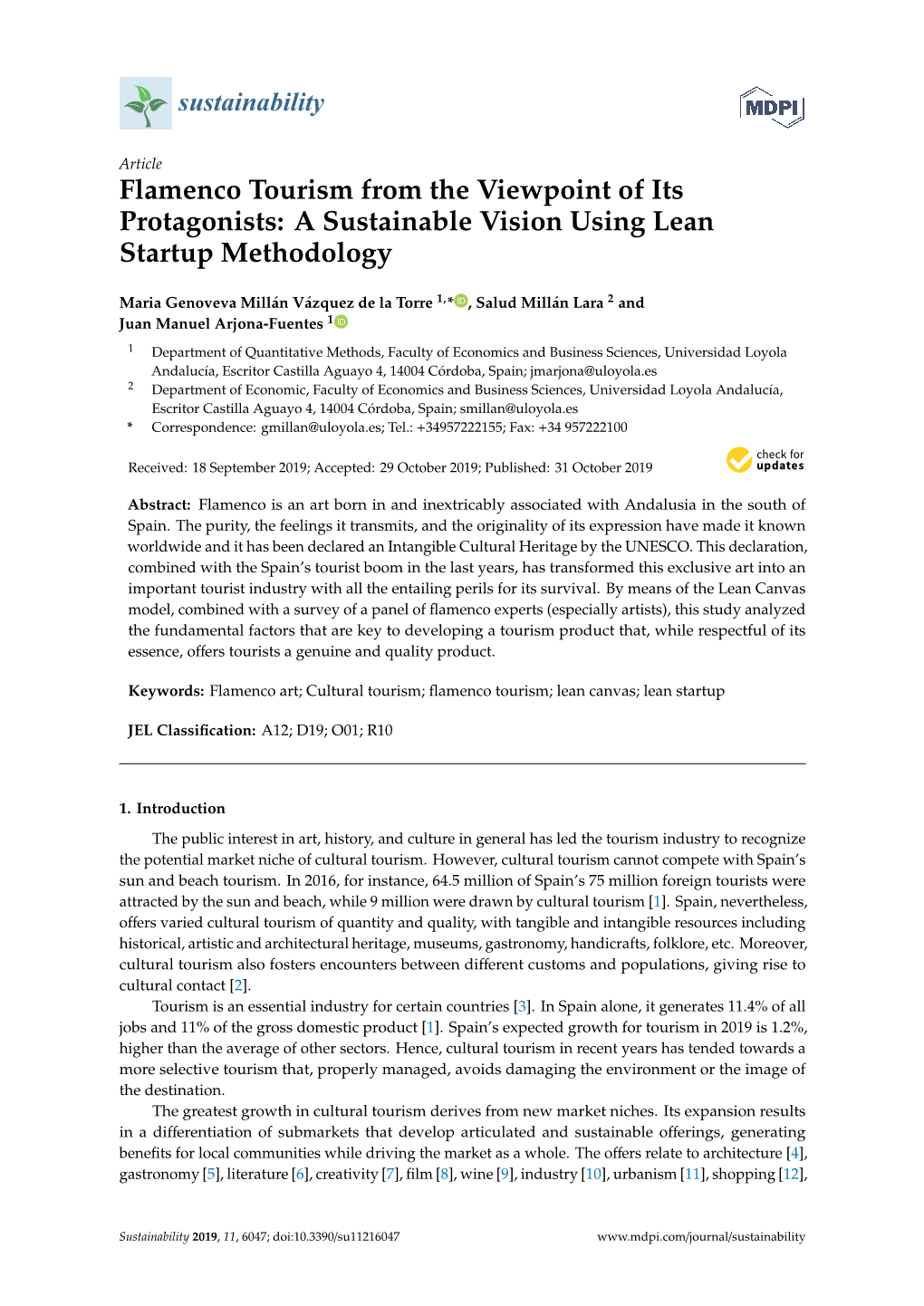 Flamenco Tourism from the Viewpoint of Its Protagonists: a Sustainable Vision Using Lean Startup Methodology