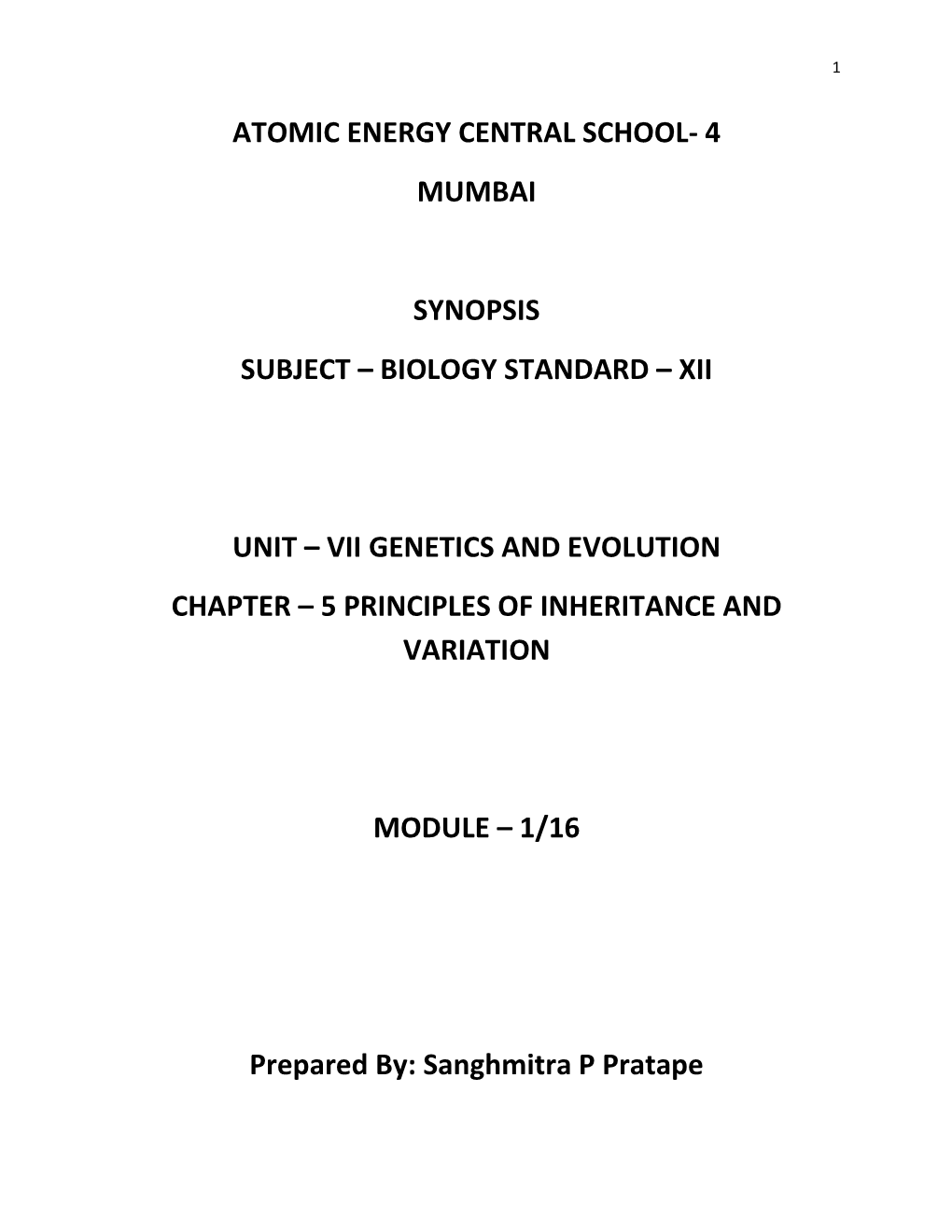 4 Mumbai Synopsis Subject – Biology Standard – Xii