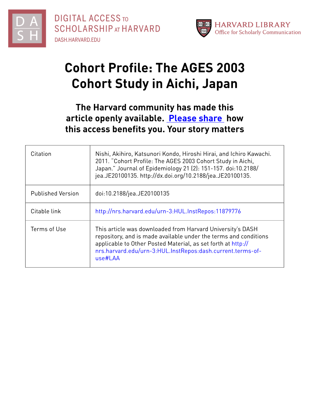 The AGES 2003 Cohort Study in Aichi, Japan