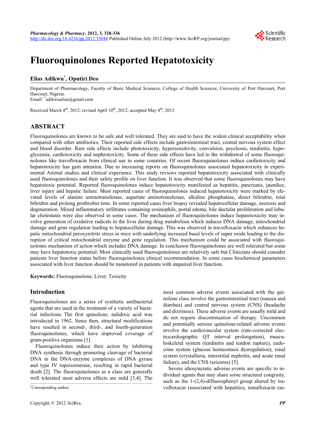 Fluoroquinolones Reported Hepatotoxicity