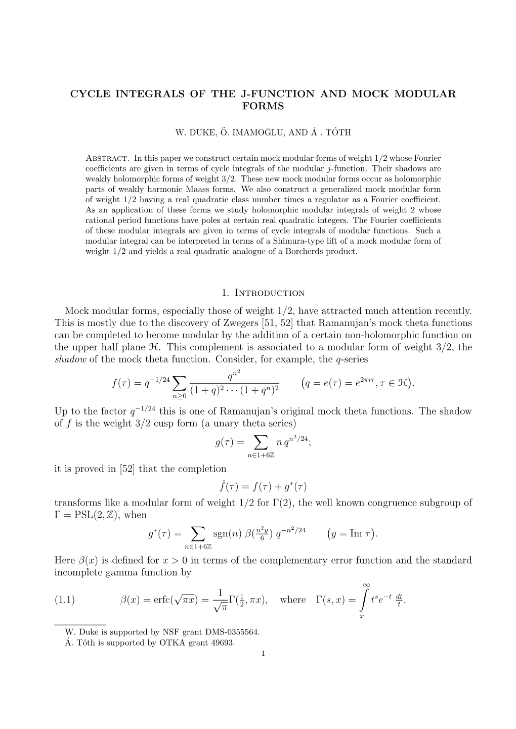 Cycle Integrals of the J-Function and Mock Modular Forms