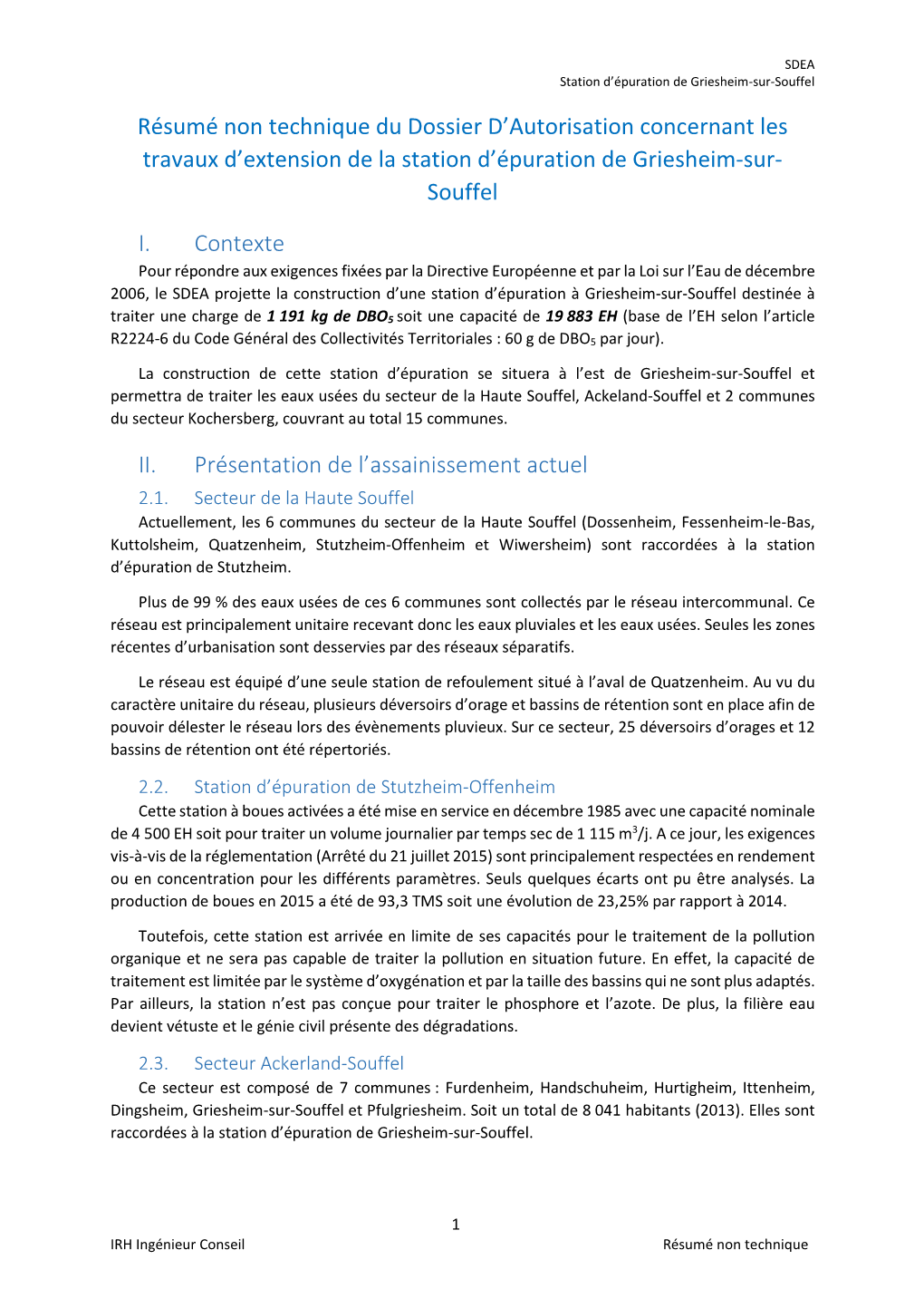 Résumé Non Technique Du Dossier D'autorisation Concernant Les Travaux D'extension De La Station D'épuration De Grieshei