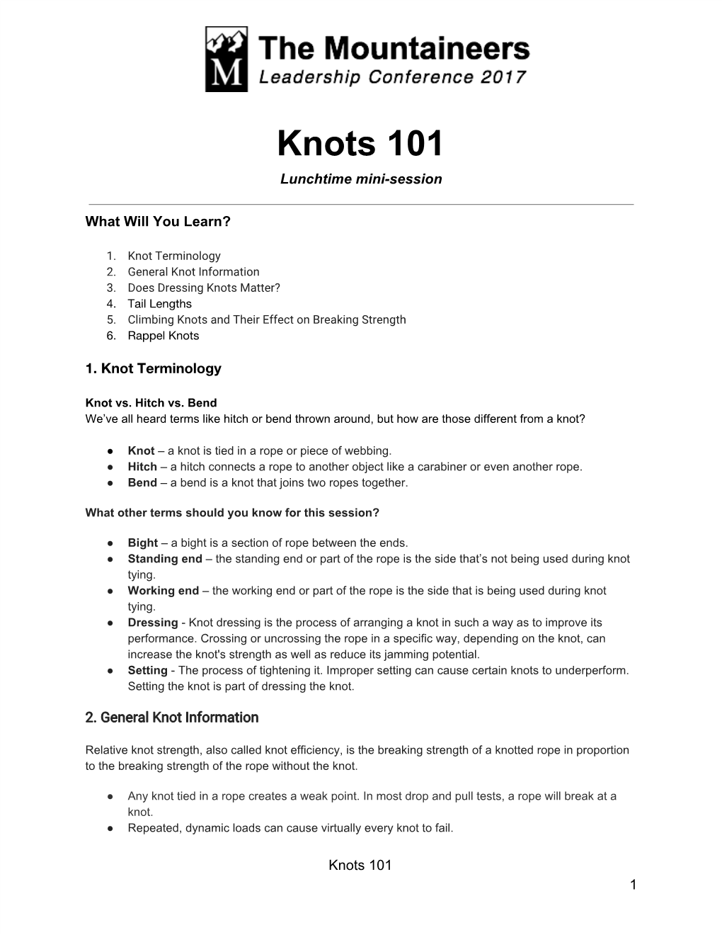 Knots 101 Lunchtime Mini-Session