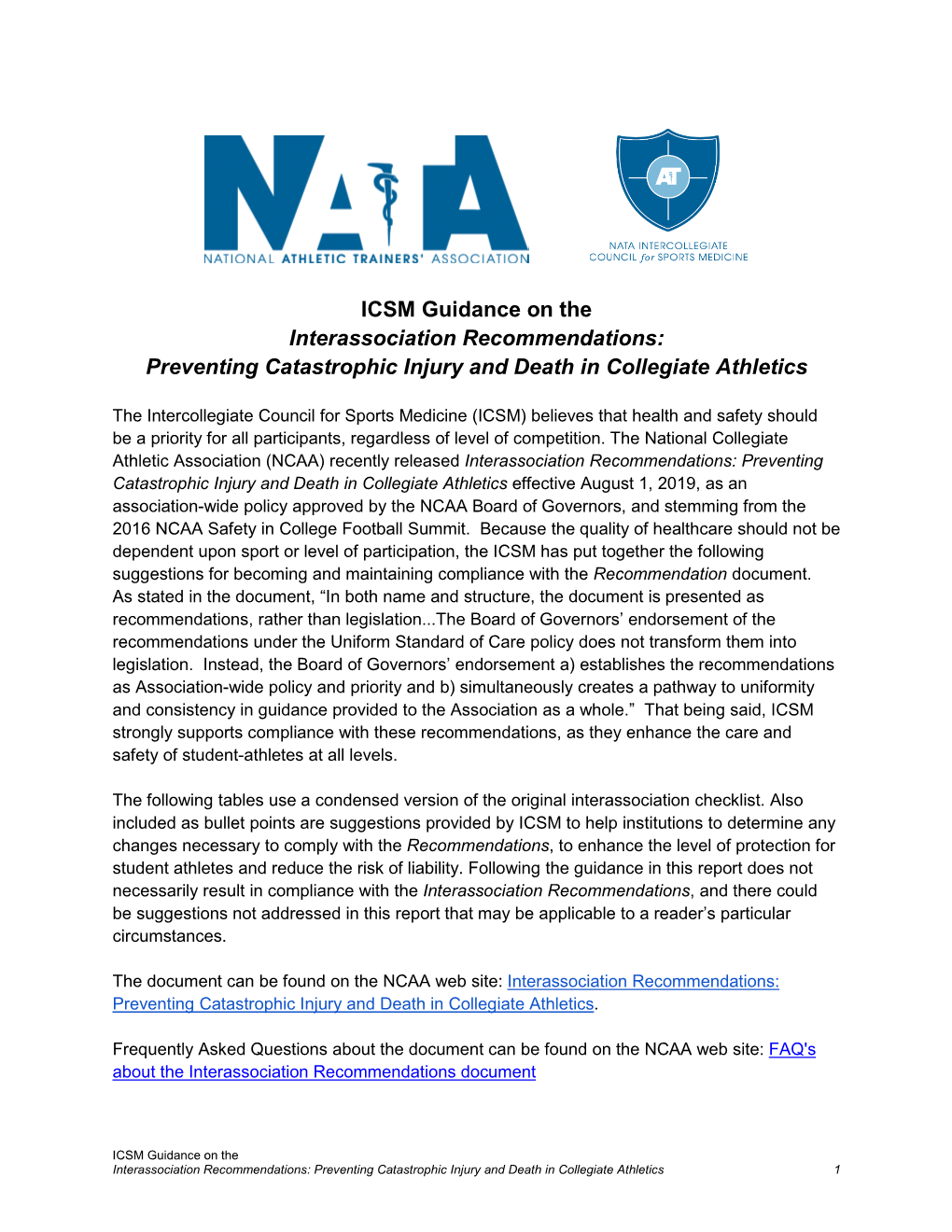 Preventing Catastrophic Injury and Death in Collegiate Athletics