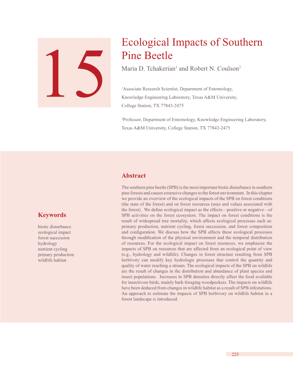 Ecological Impacts of Southern Pine Beetle Maria D