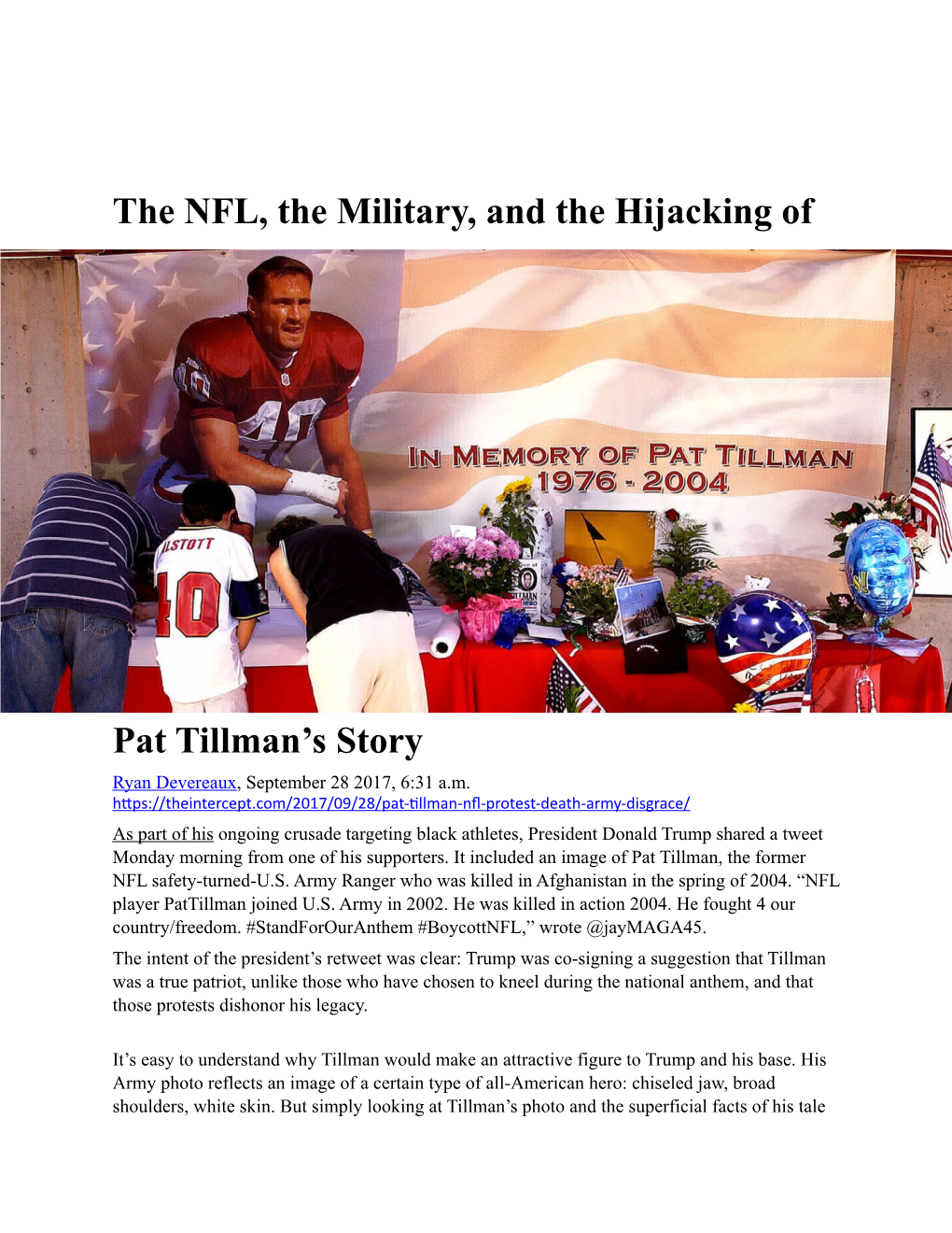 The NFL, the Military, and the Hijacking of Pat Tillman