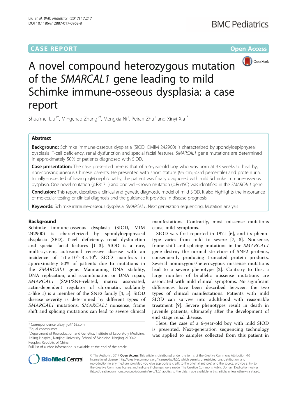 A Novel Compound Heterozygous Mutation of the SMARCAL1 Gene