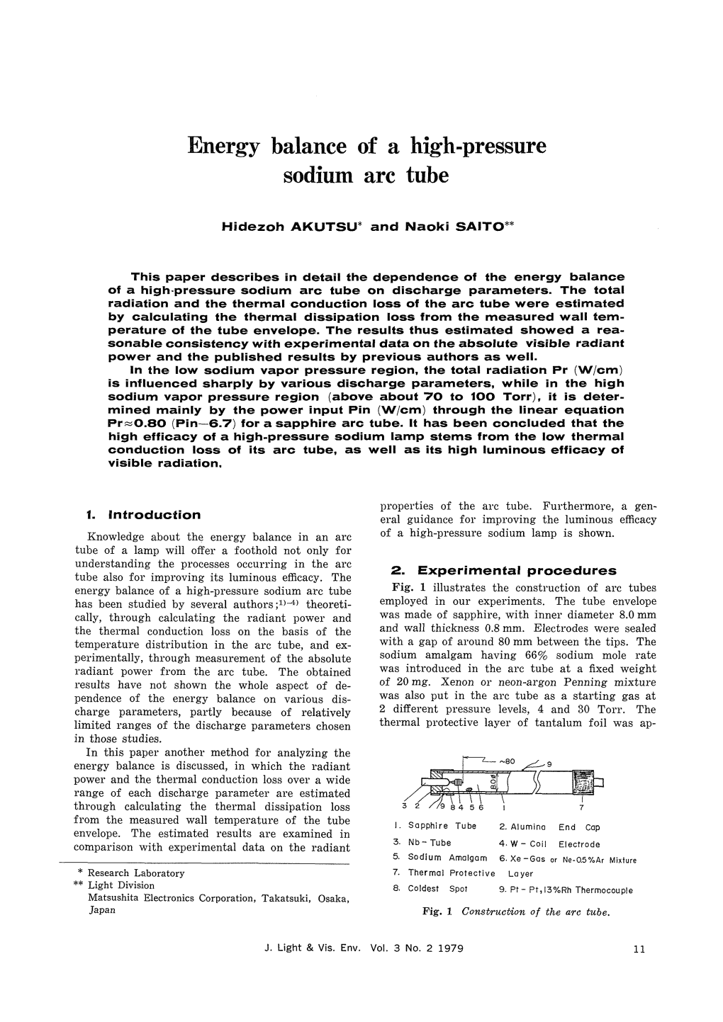 Energy Balance of a High- Pressure Sodium Arc Tube