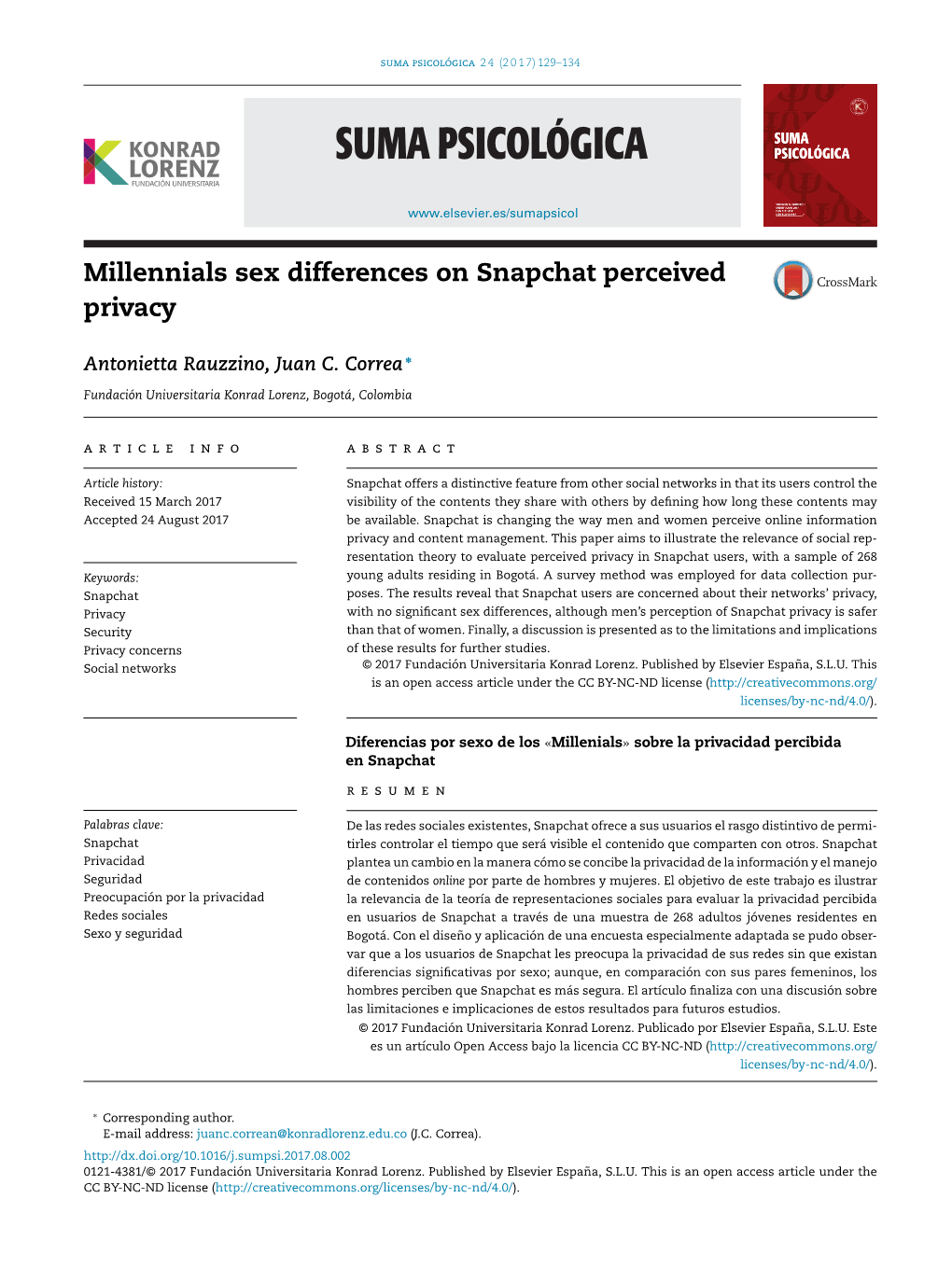 Millennials Sex Differences on Snapchat Perceived Privacy