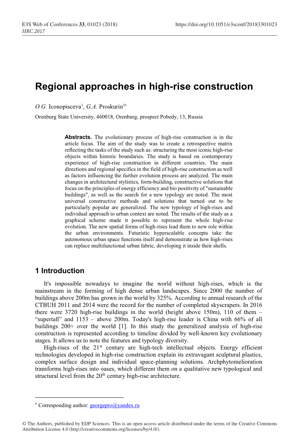 Regional Approaches in High-Rise Construction