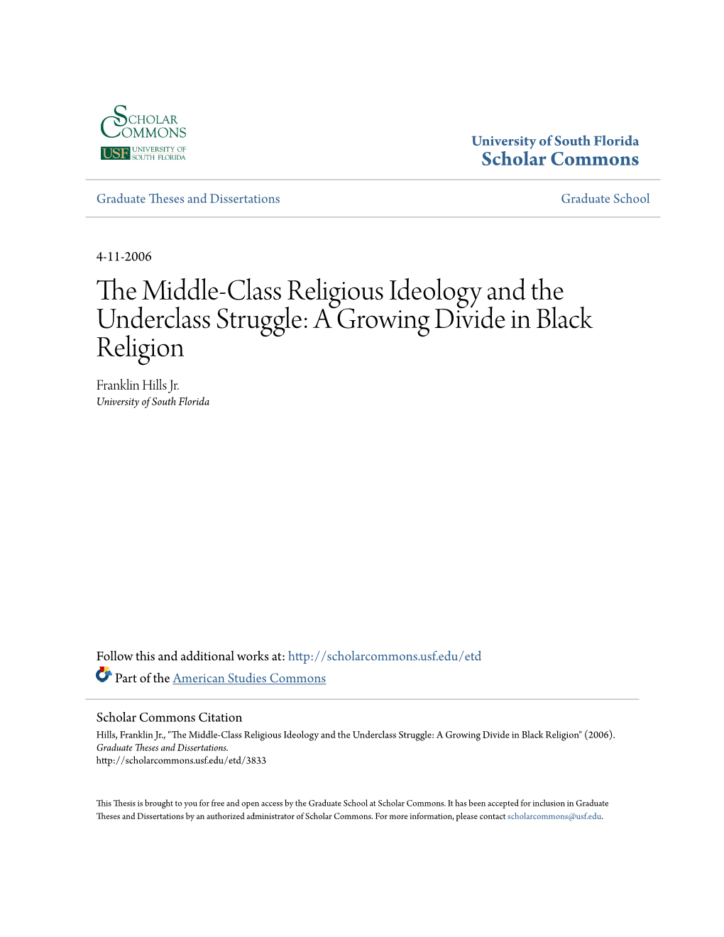 The Middle-Class Religious Ideology and the Underclass Struggle: a Growing Divide in Black Religion