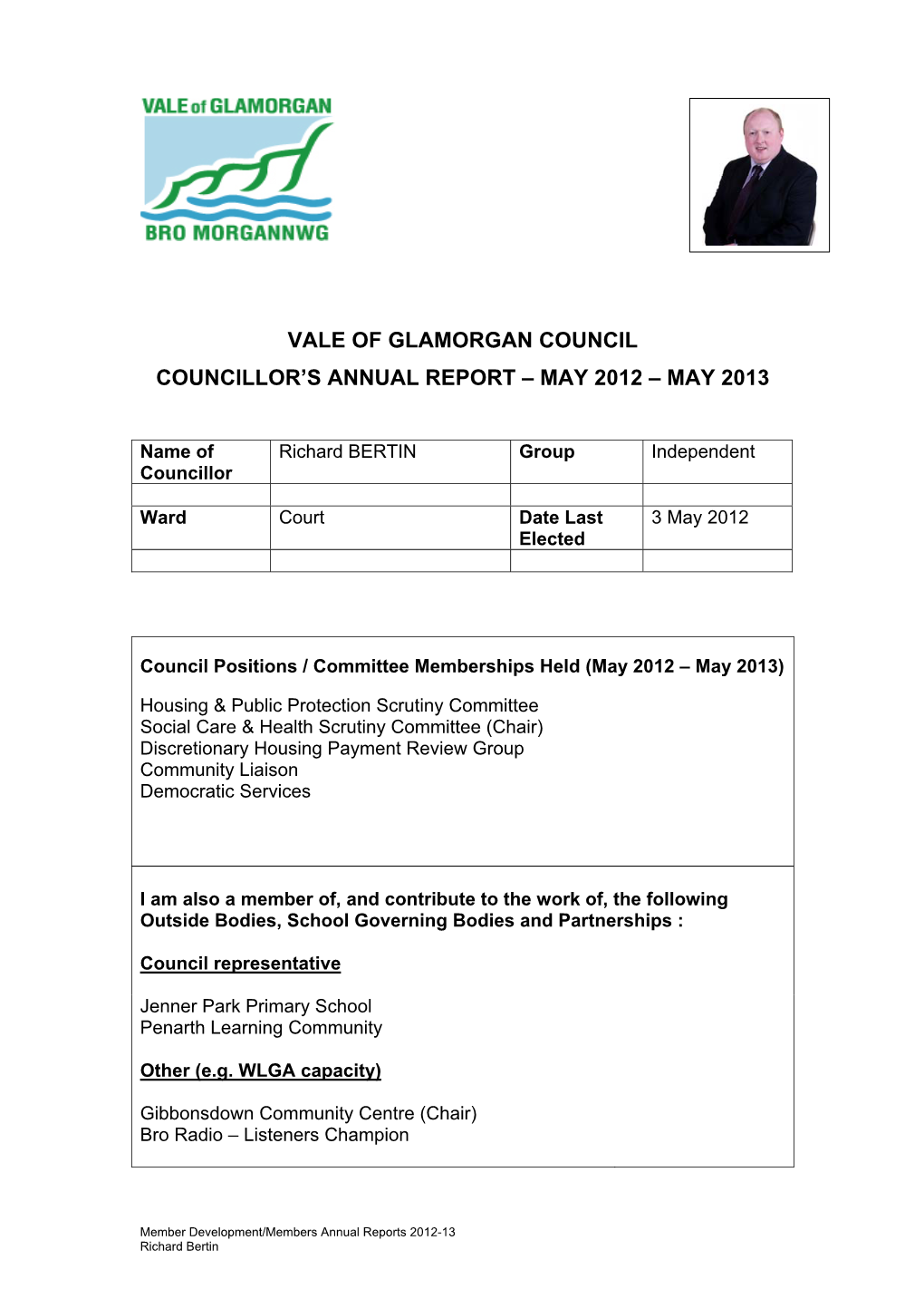 Vale of Glamorgan Council Councillor's Annual Report