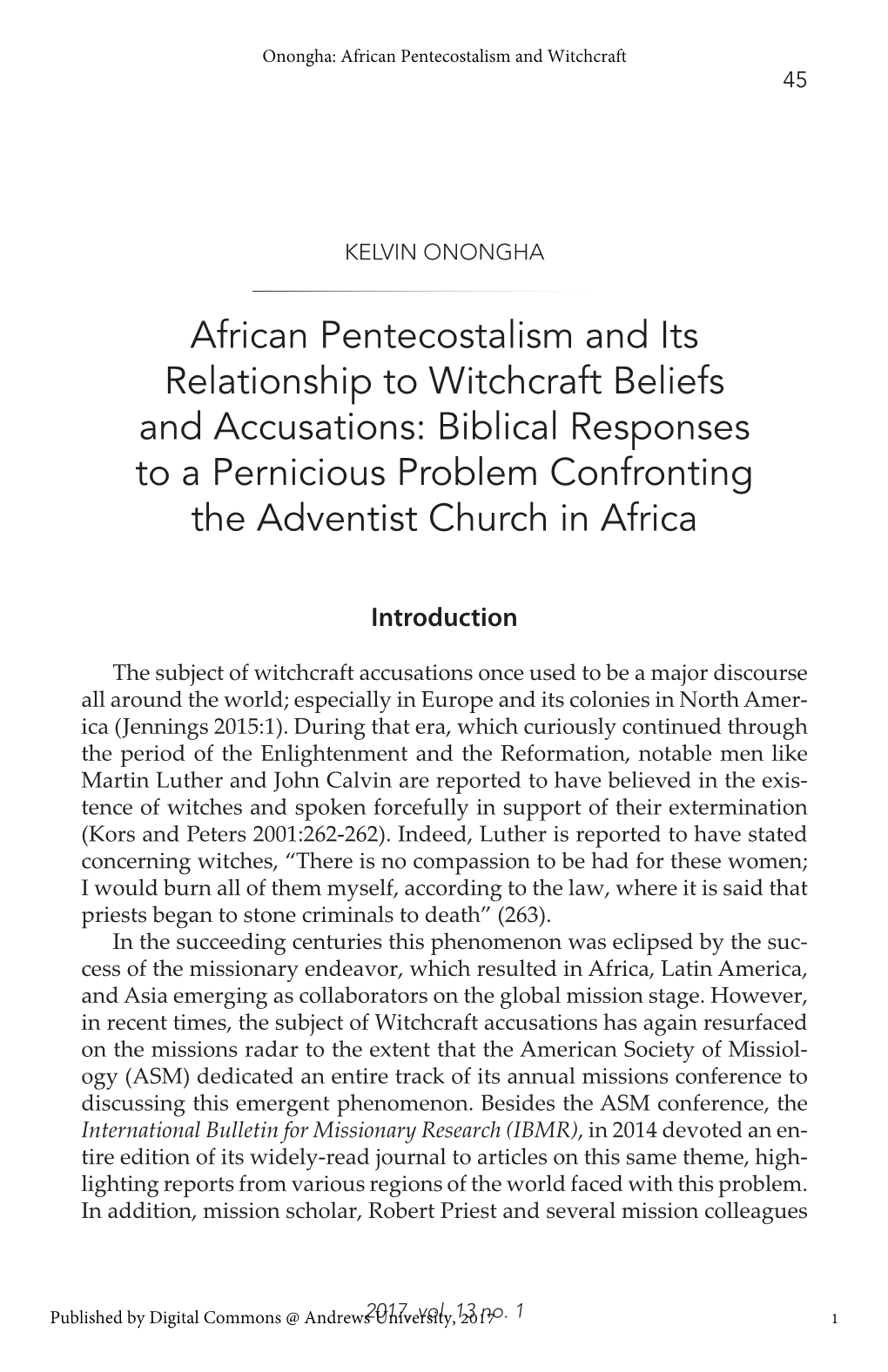 African Pentecostalism and Its Relationship to Witchcraft Beliefs
