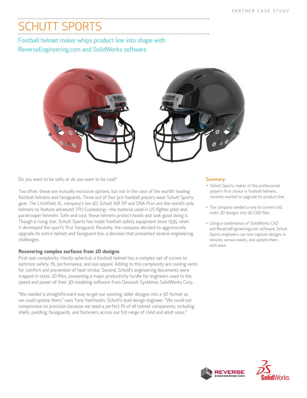 SCHUTT SPORTS Football Helmet Maker Whips Product Line Into Shape with Reverseengineering.Com and Solidworks Software