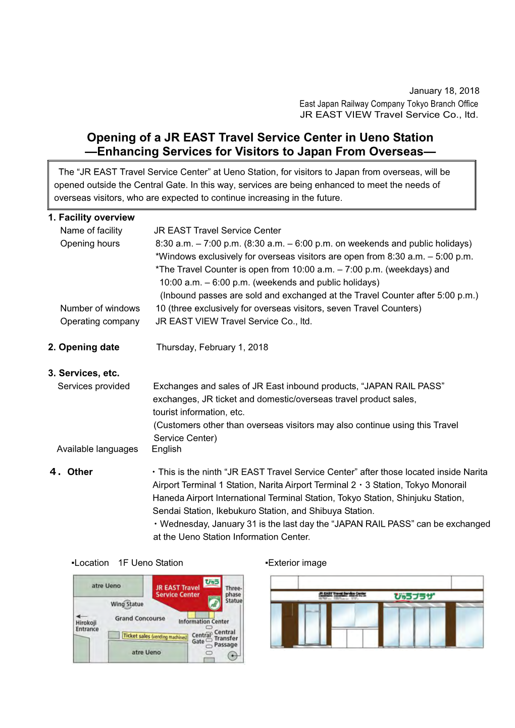 Opening of a JR EAST Travel Service Center in Ueno Station