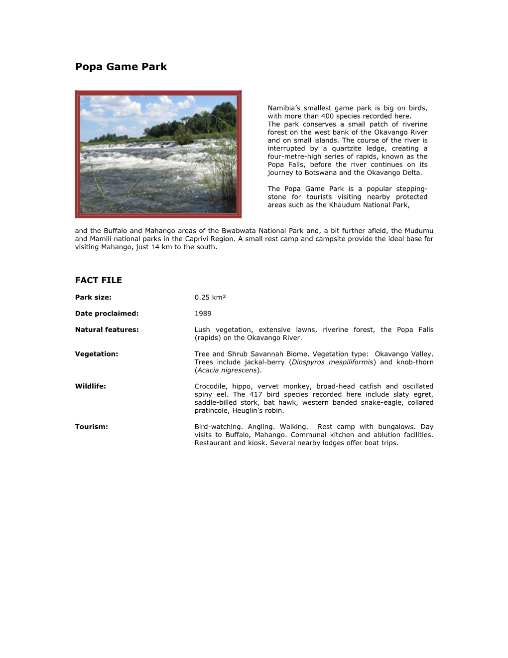 Popa Game Park Profile.Pdf