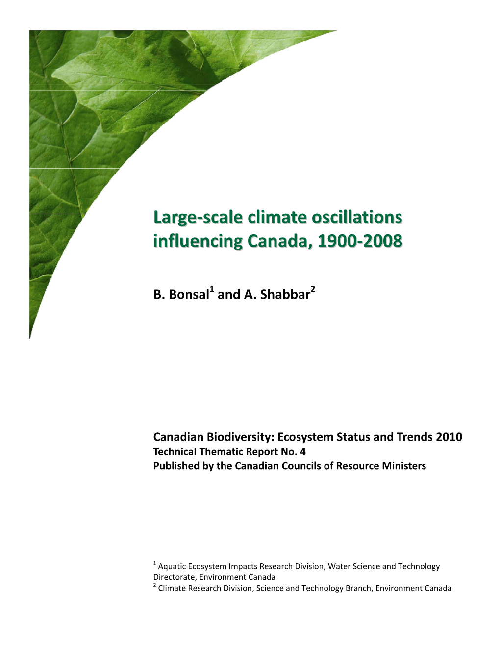 Large-Scale Climate Oscillations Influencing Canada, 1900-2008