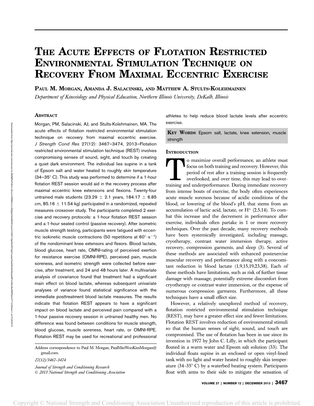 The Acute Effects of Flotation Restricted