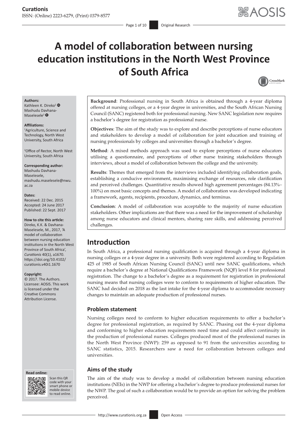 A Model of Collaboration Between Nursing Education Institutions in the North West Province of South Africa