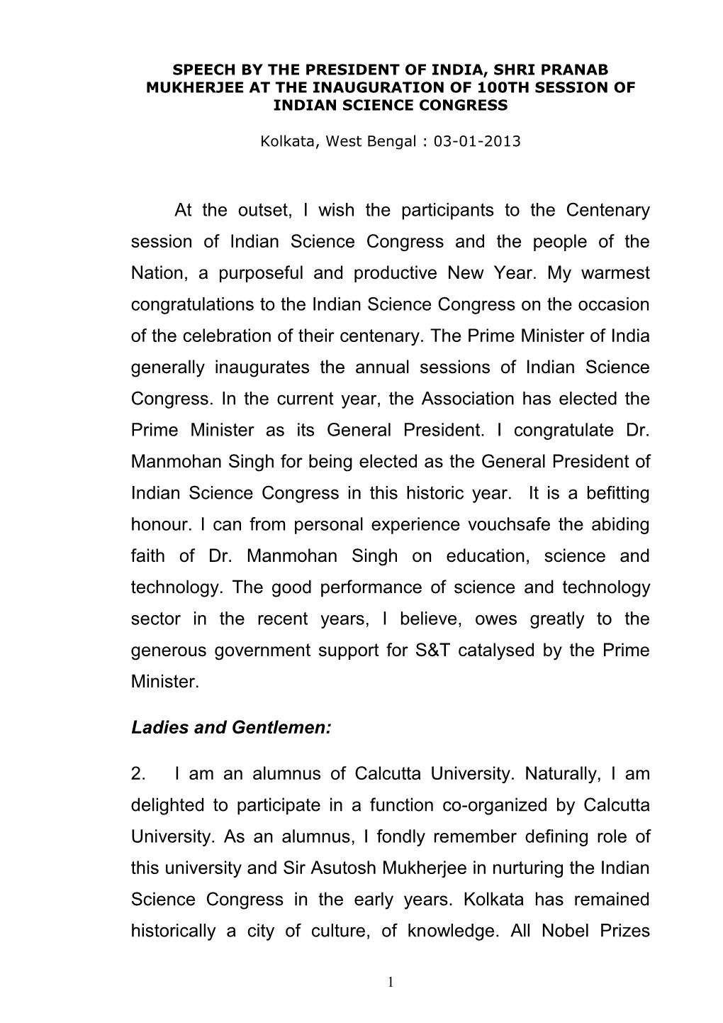 Address of Hon'ble President of India