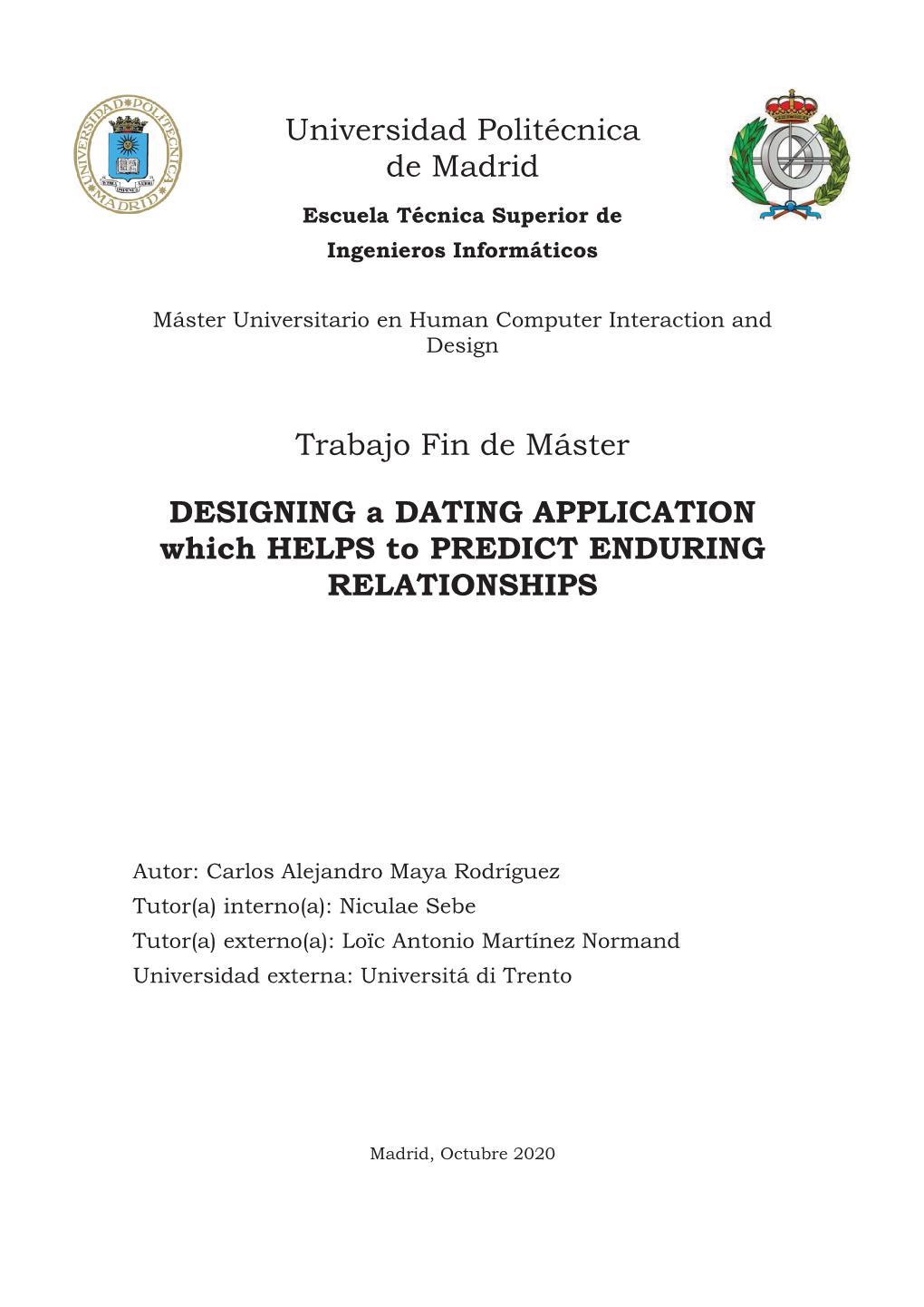 Trabajo Fin De Máster DESIGNING a DATING APPLICATION Which