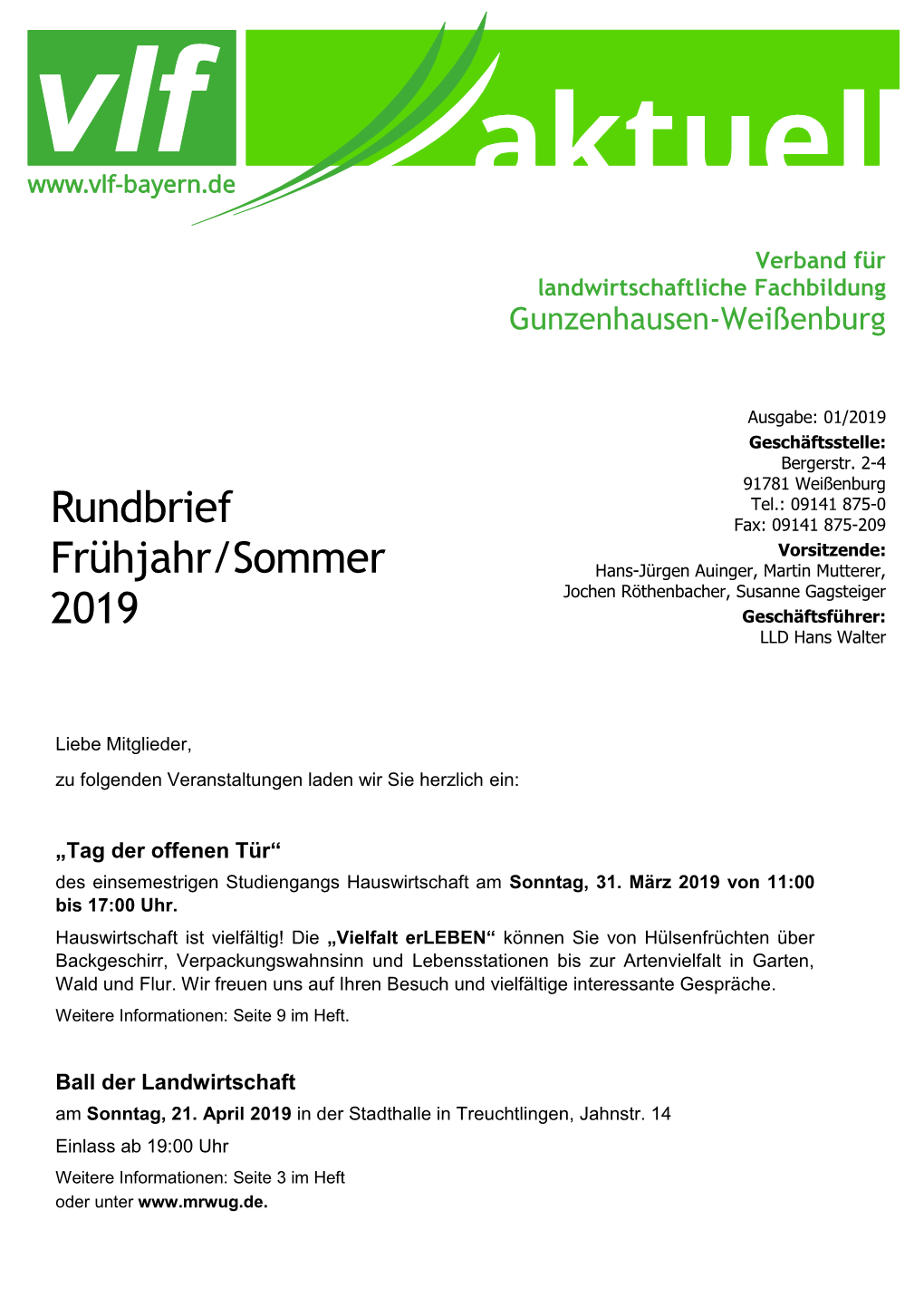 Rundbrief Frühjahr/Sommer 2019