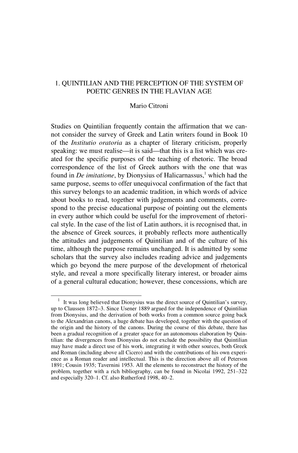 1. Quintilian and the Perception of the System of Poetic Genres in the Flavian Age