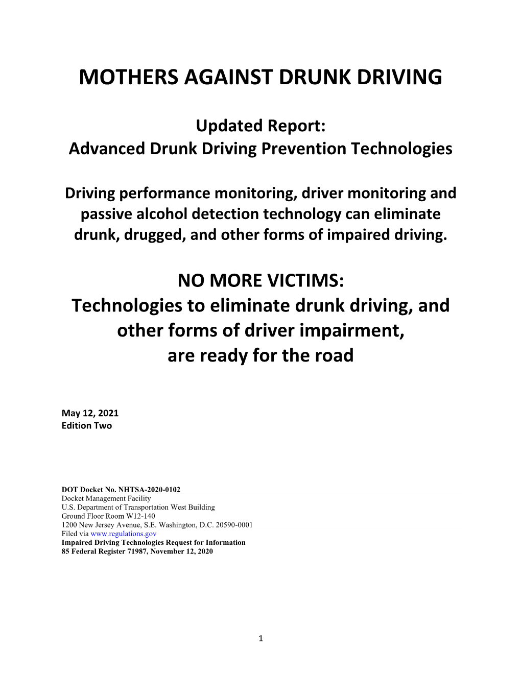 MADD Response NHTSA