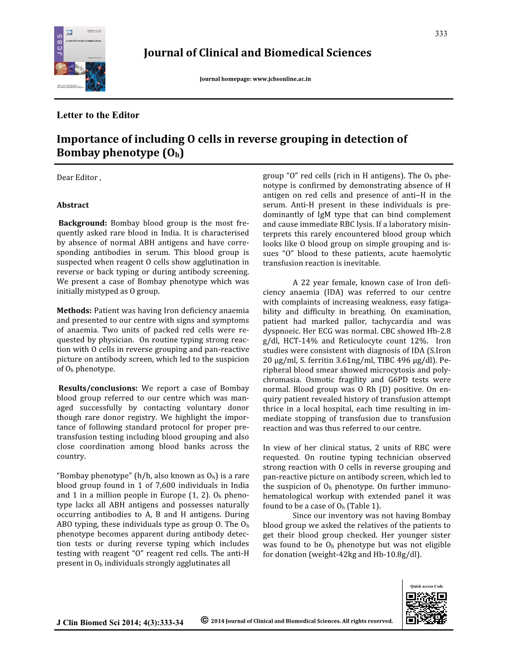 Importance of Including O Cells in Reverse Grouping in Detection of Bombay Phenotype (Oh)