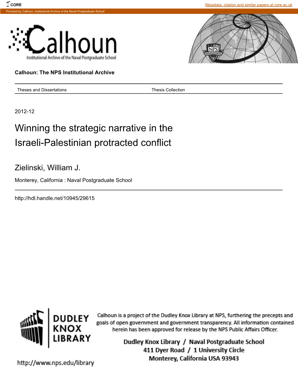 Winning the Strategic Narrative in the Israeli-Palestinian Protracted Conflict