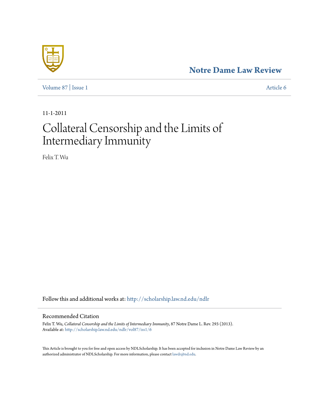 Collateral Censorship and the Limits of Intermediary Immunity Felix T