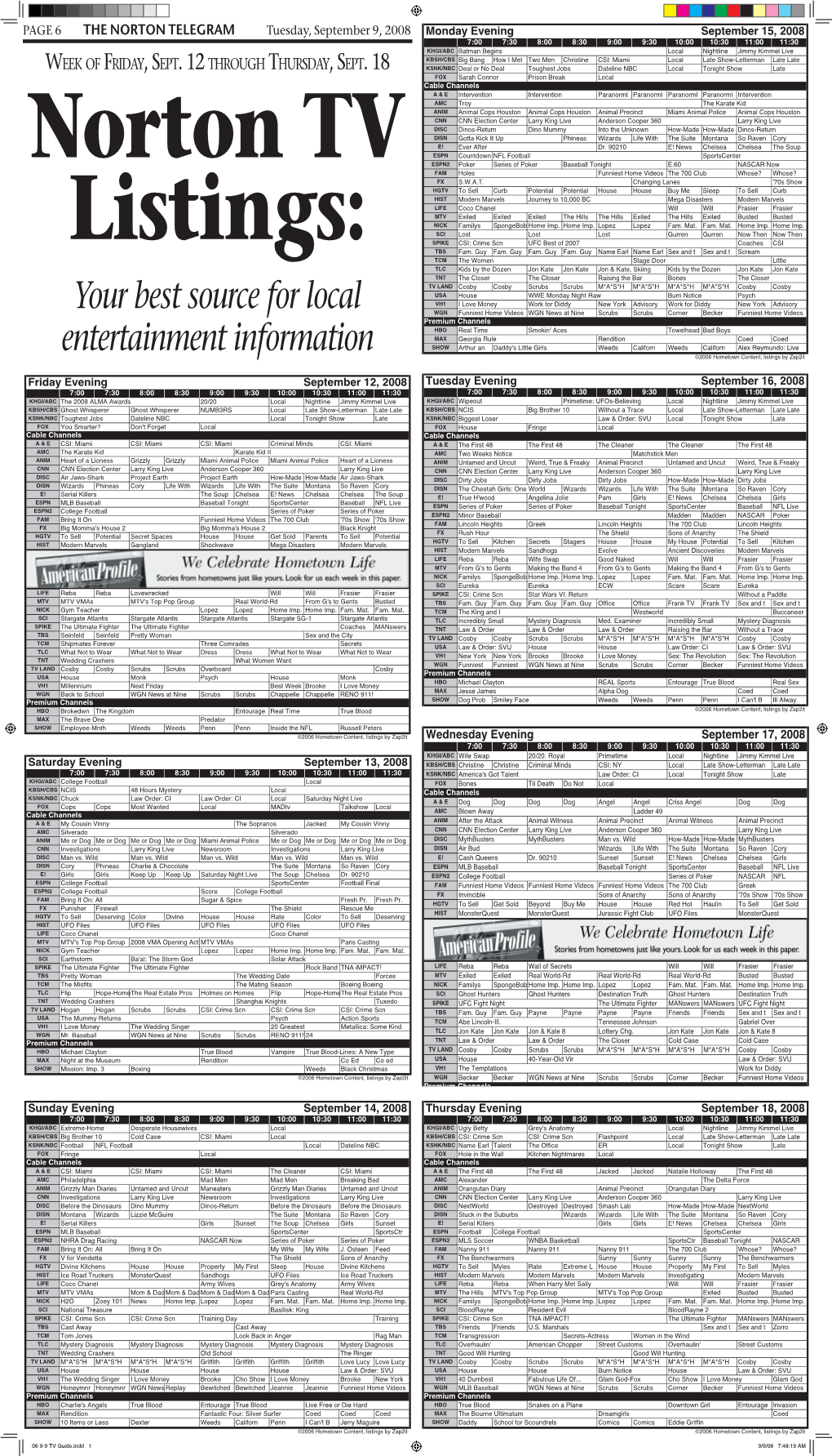 06 9-9 TV Guide.Indd 1 9/9/08 7:48:19 AM