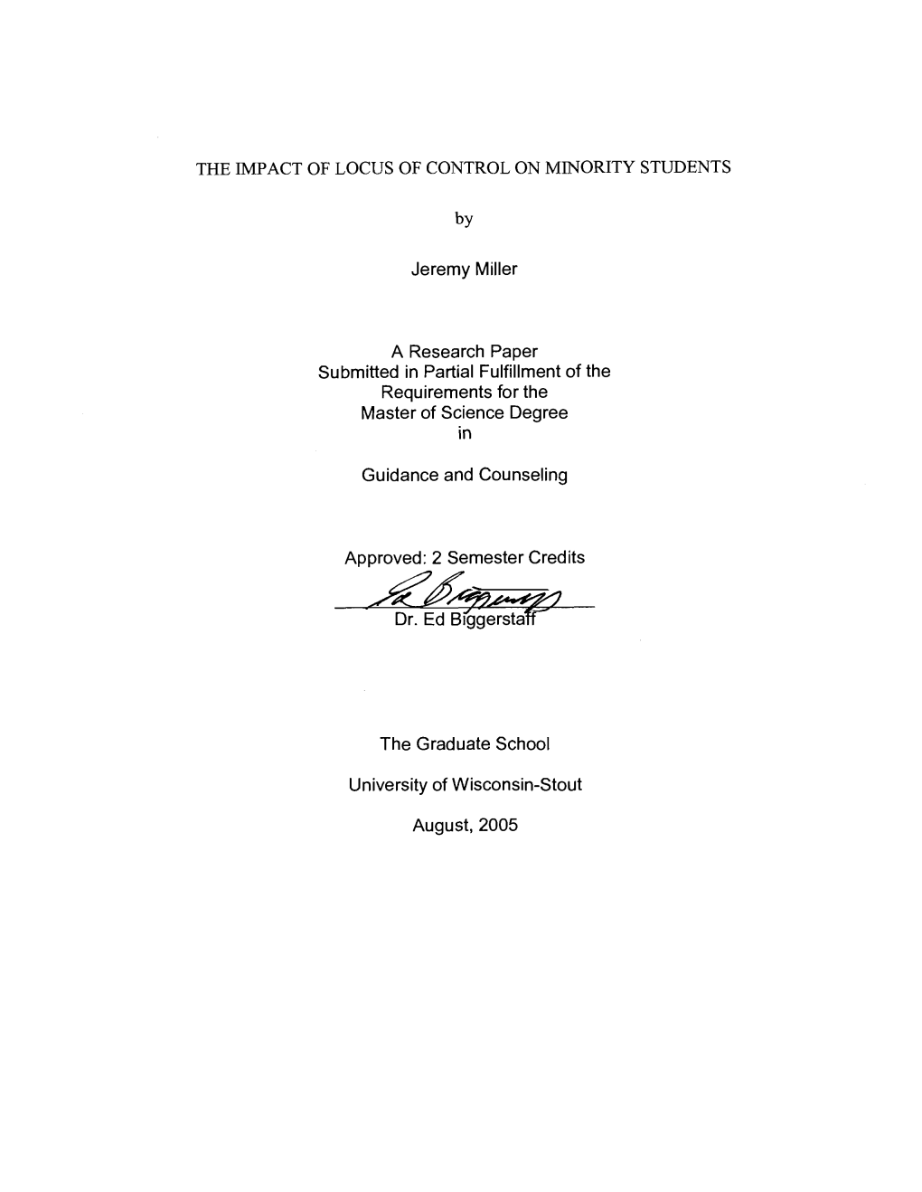 The Impact of Locus of Control on Niinority Students