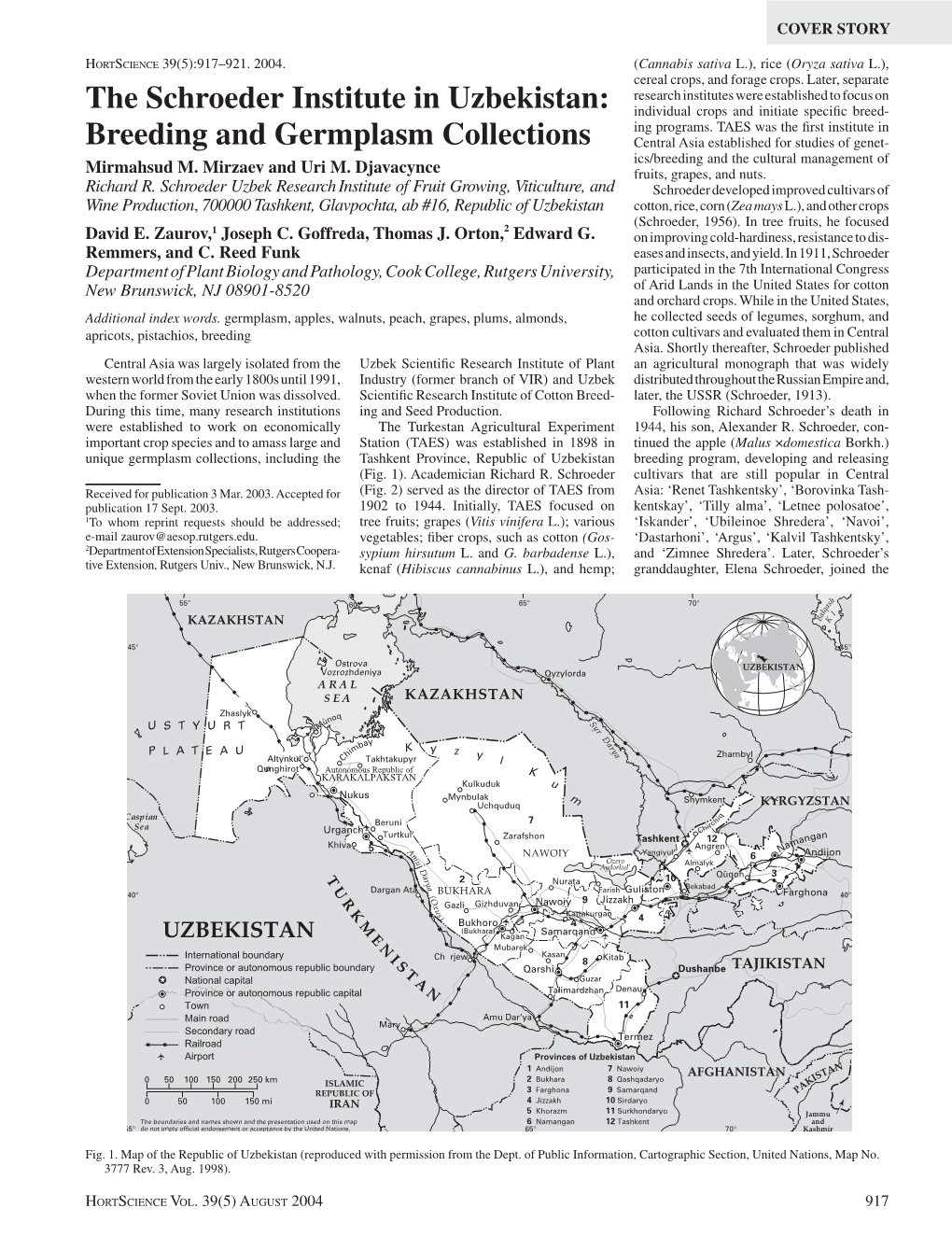 The Schroeder Institute in Uzbekistan: Breeding and Germplasm Collections