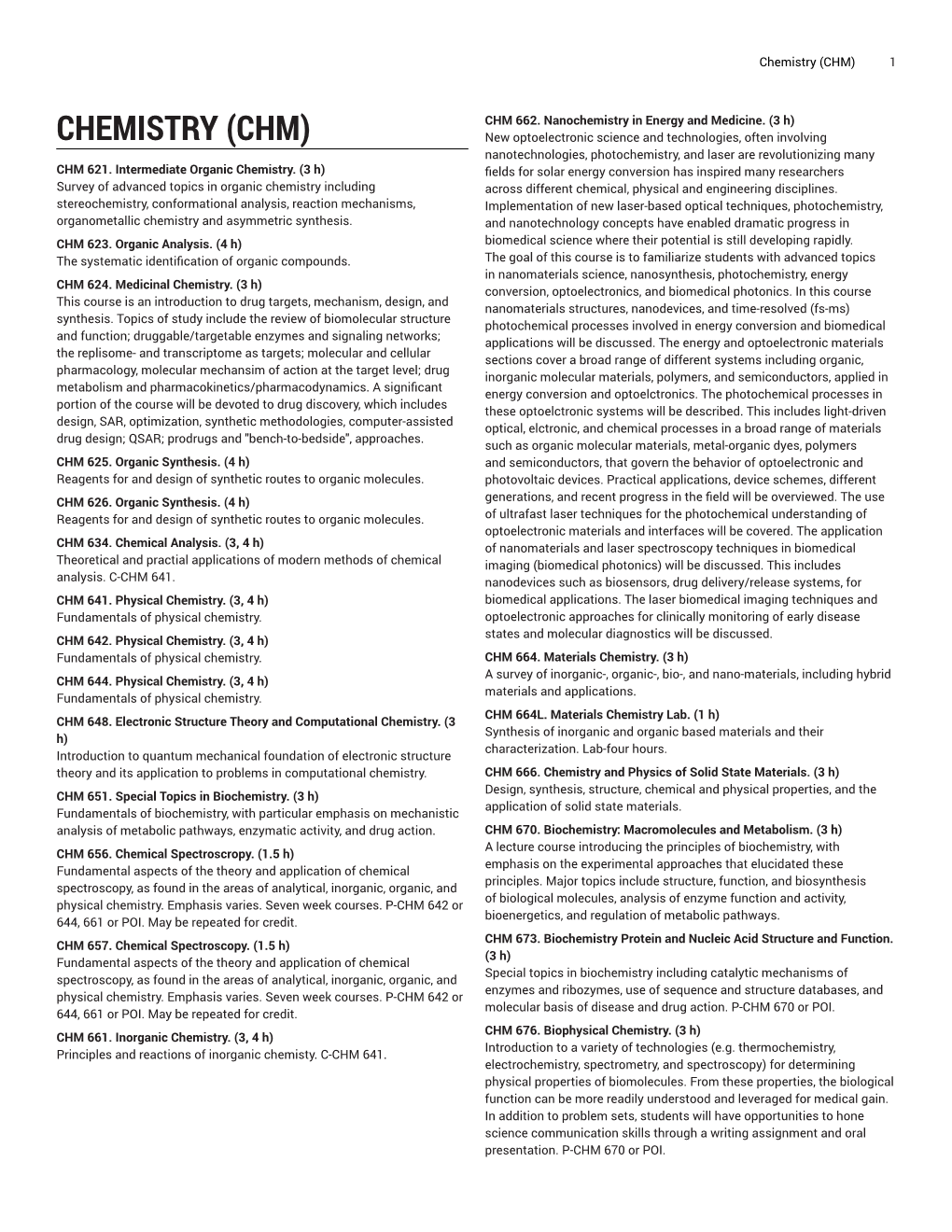 Chemistry (CHM) 1