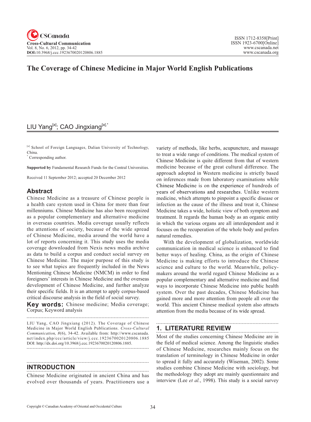 The Coverage of Chinese Medicine in Major World English Publications