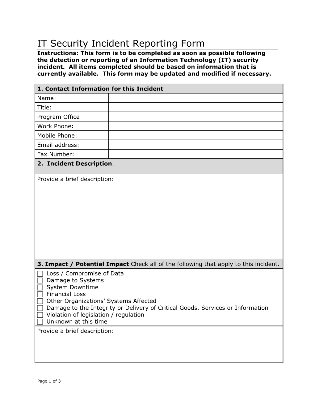 IT Security Incident Reporting Form