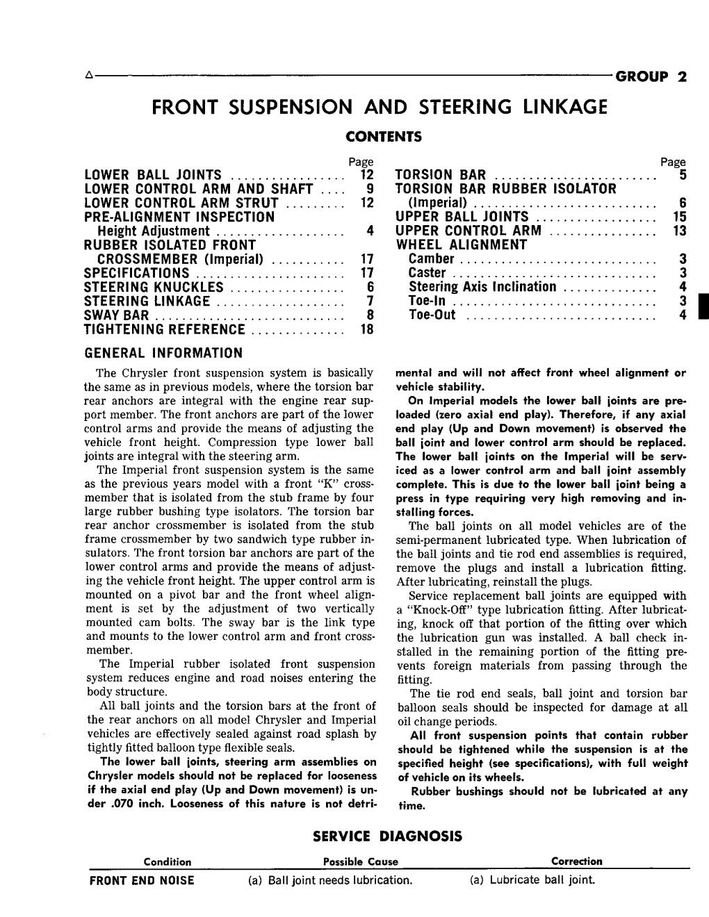 Front Suspension and Steering Linkage Contents