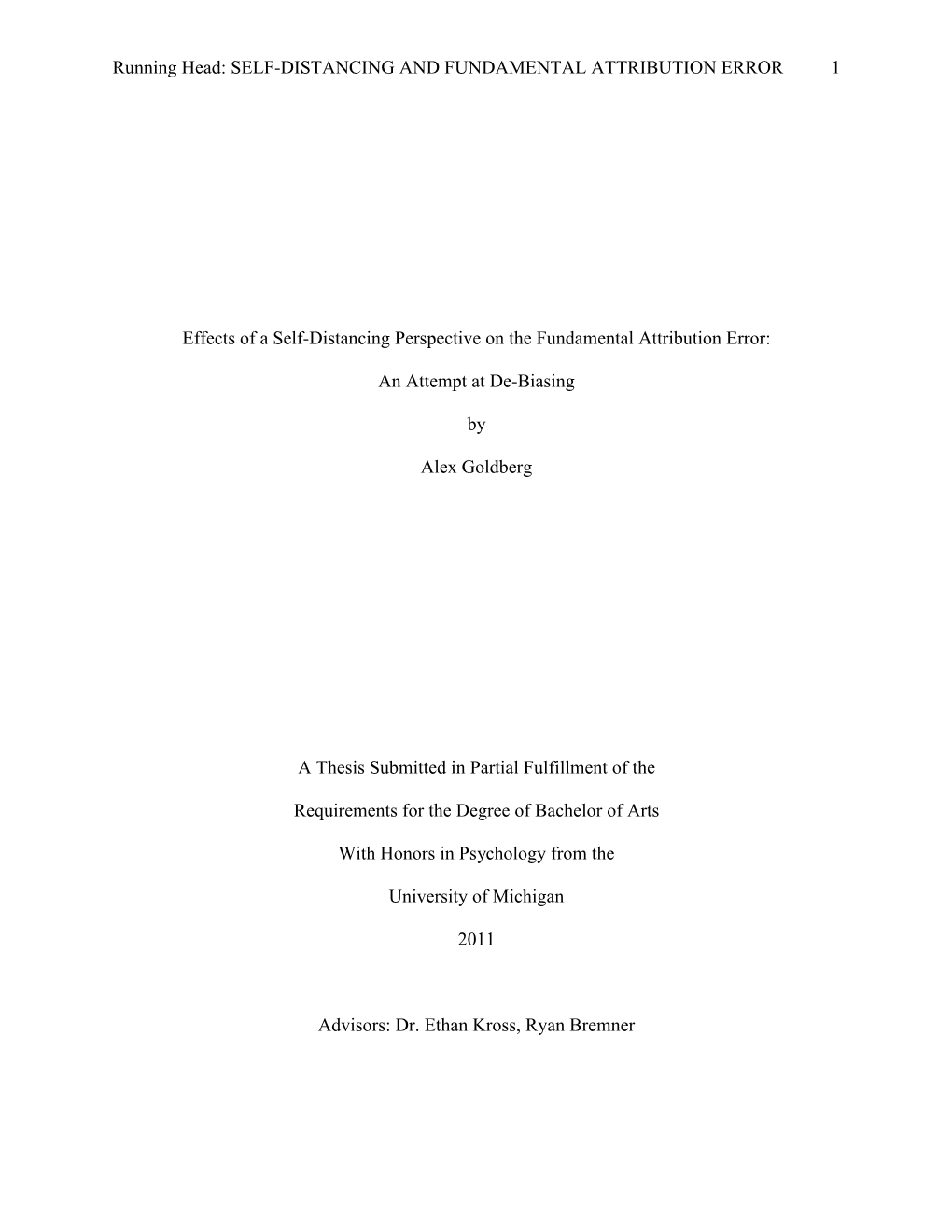 Running Head: SELF-DISTANCING and FUNDAMENTAL ATTRIBUTION ERROR 1