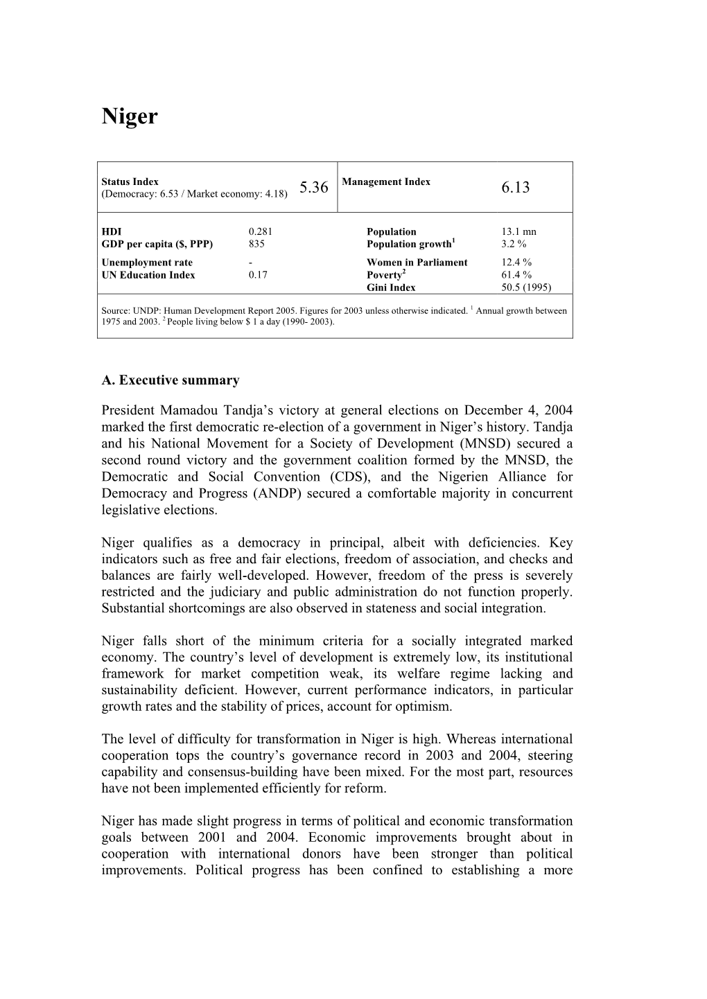 Country Assessment Structure