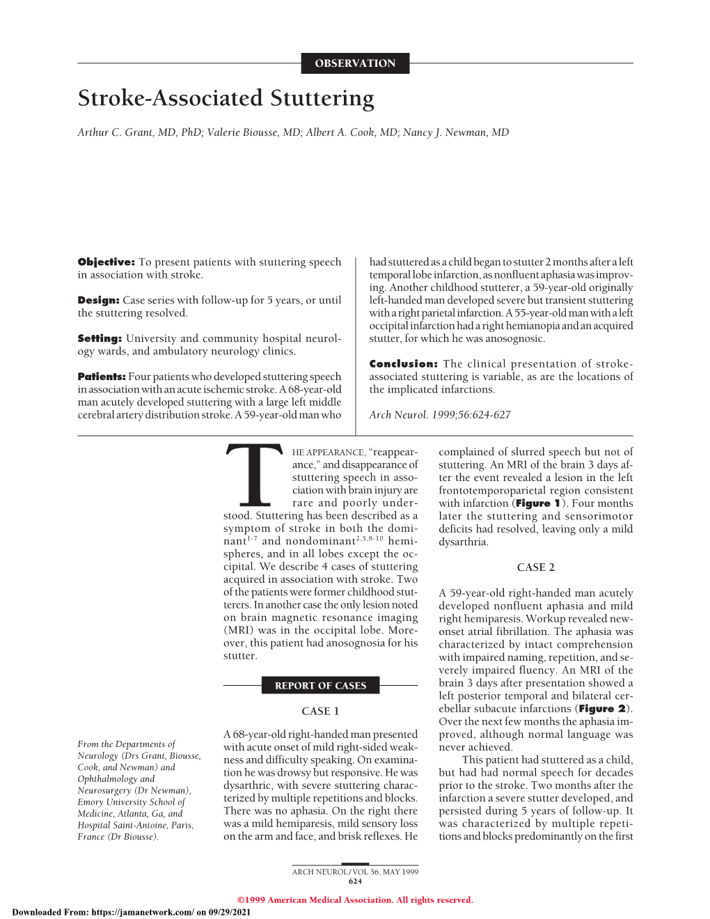 Stroke-Associated Stuttering