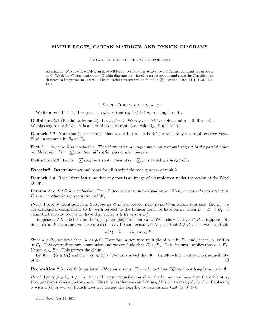 Cartan Matrices and Dynkin Diagrams