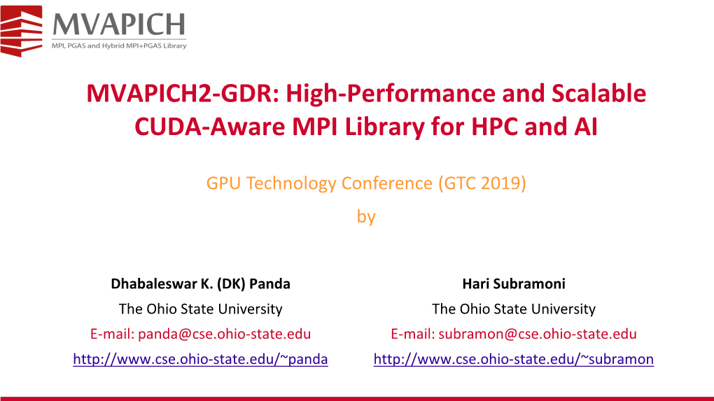 MVAPICH2-GDR: High-Performance and Scalable CUDA-Aware MPI Library for HPC and AI