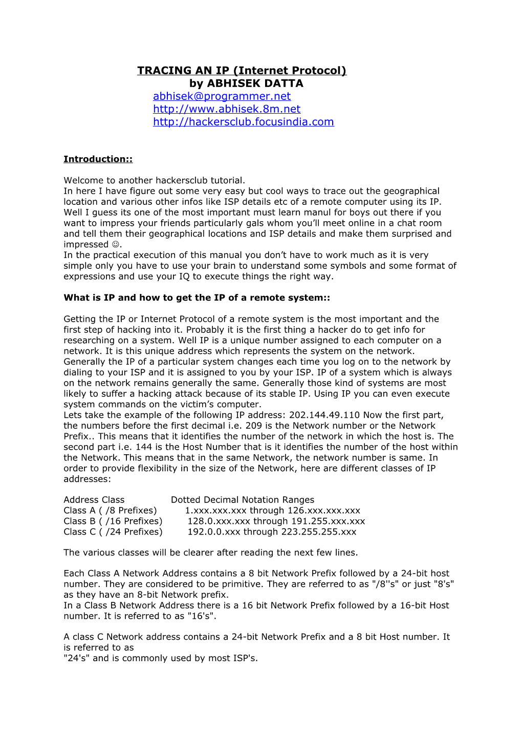 TRACING AN IP (Internet Protocol)