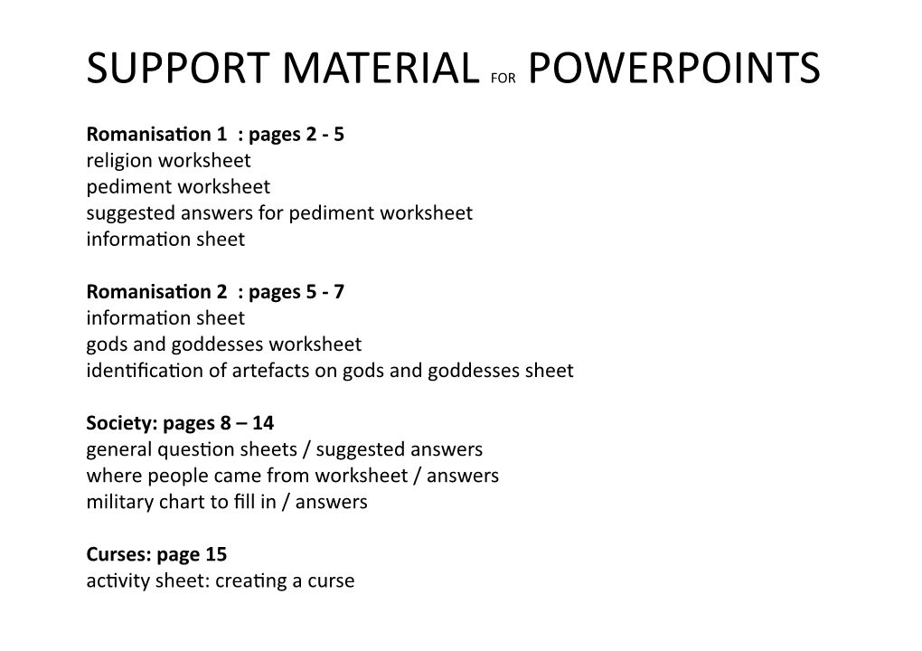 Worksheets for All Powerpoints