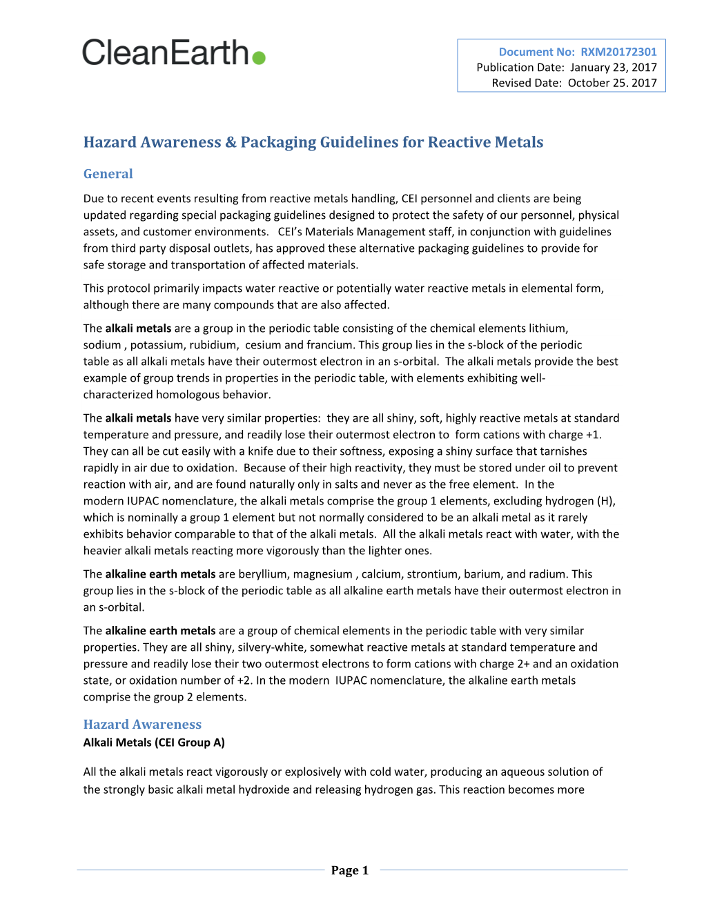 Reactive Metals Hazards Packaging